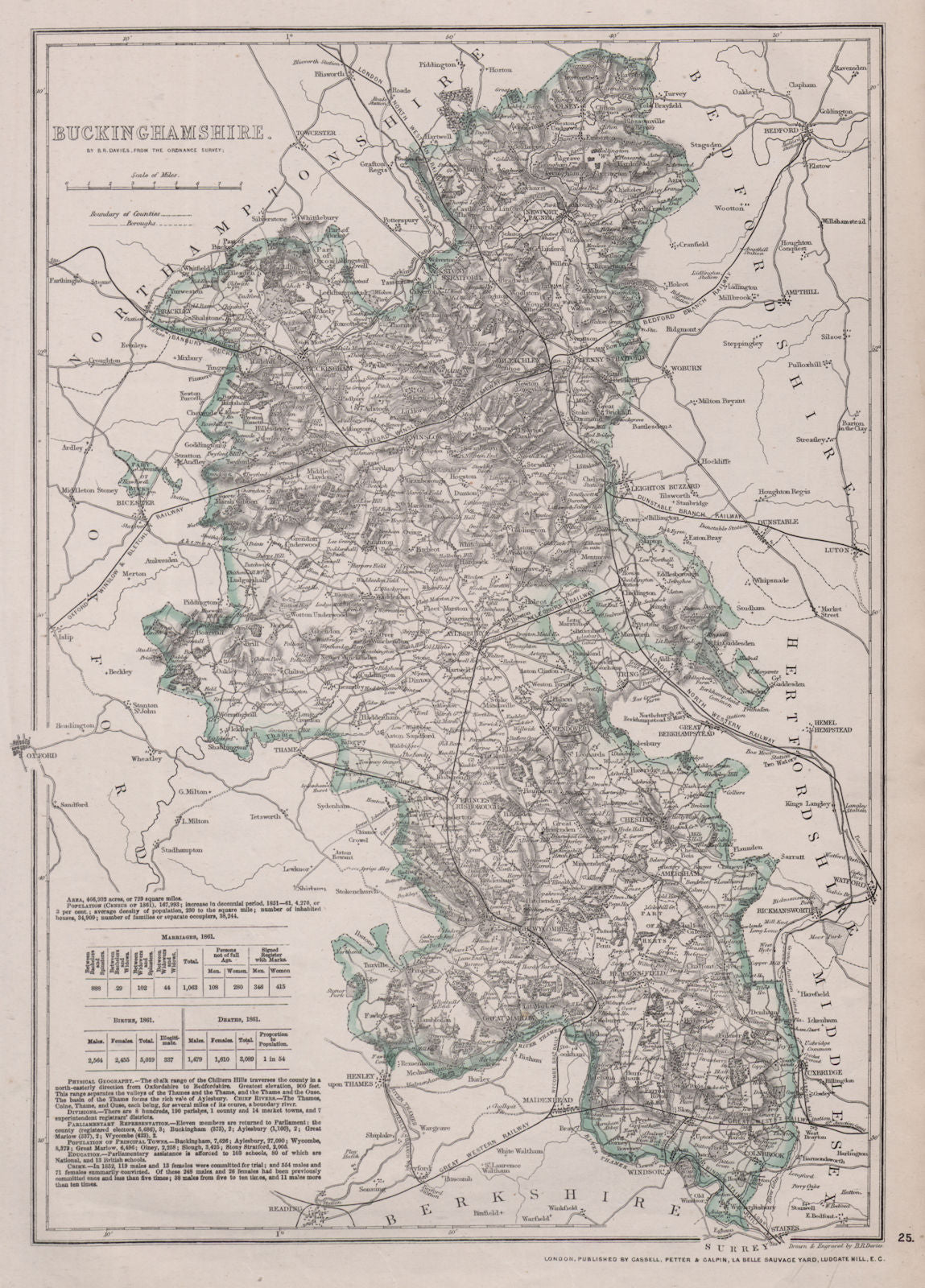 BUCKINGHAMSHIRE. Antique county map. Railways canals. BR DAVIES 1868 old